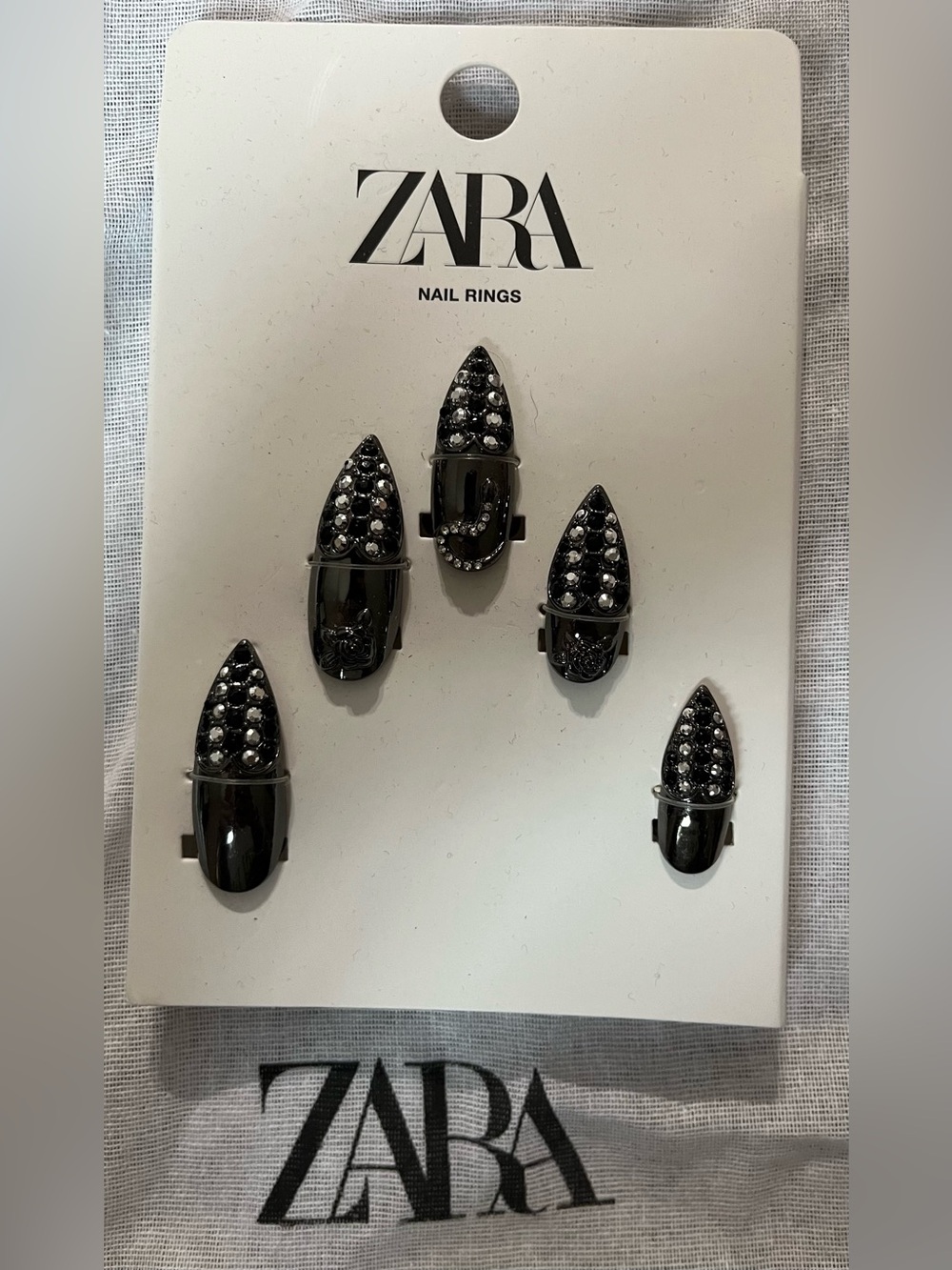 ZARA Black Crystal-Embellished Nail Rings - Set of 10 - and body gem bling